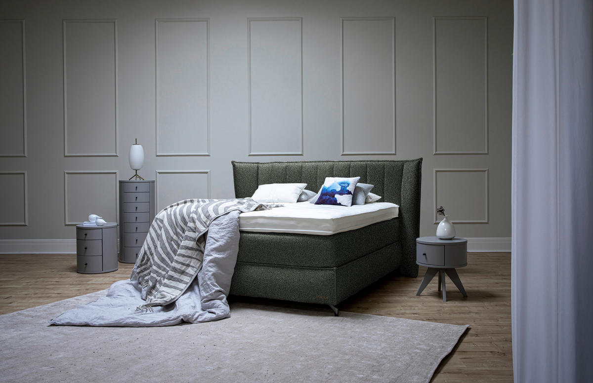 BOXSPRINGBETT 180/200 cm  in Graugrün  - Schwarz/Graugrün, KONVENTIONELL, Holz/Textil (180/200cm) - Sjöholm
