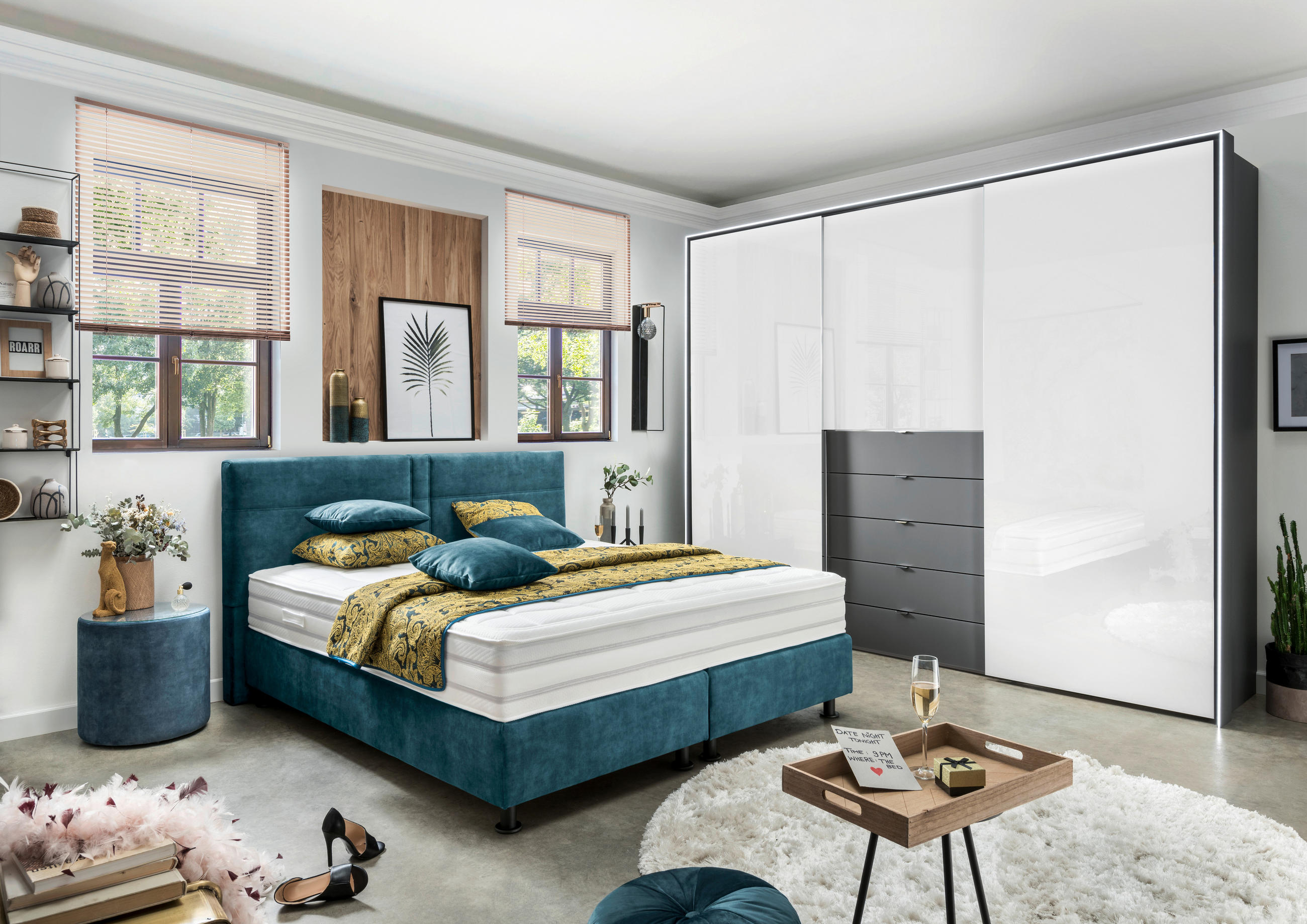 POSTEL BOXSPRING, 180/200 cm, petrolej - petrolej/barvy hliníku, Design, textil/plast (180/200cm) - Beldomo - Sleep