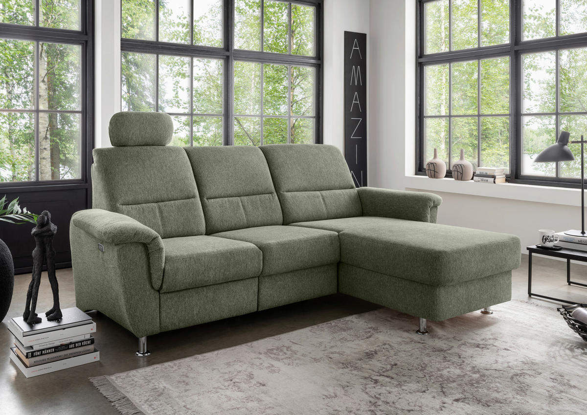 ECKSOFA in Chenille Grün  - Chromfarben/Grün, Modern, Textil/Metall (231/165cm) - Livetastic