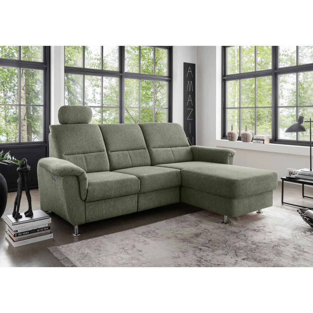 Thumbnail - Livetastic Ecksofa, Grün, Textil, Uni, 4-Sitzer, L-Form, 231x165 cm, Made in EU, USB-Anschluss, Rücken echt, Herz-Waage-...