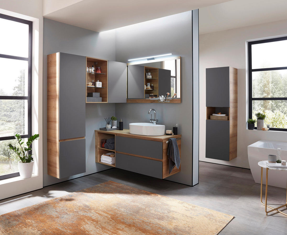 BADEZIMMER  in  - Eichefarben/Weiß, MODERN, Glas/Keramik (141/140cm) - Sadena