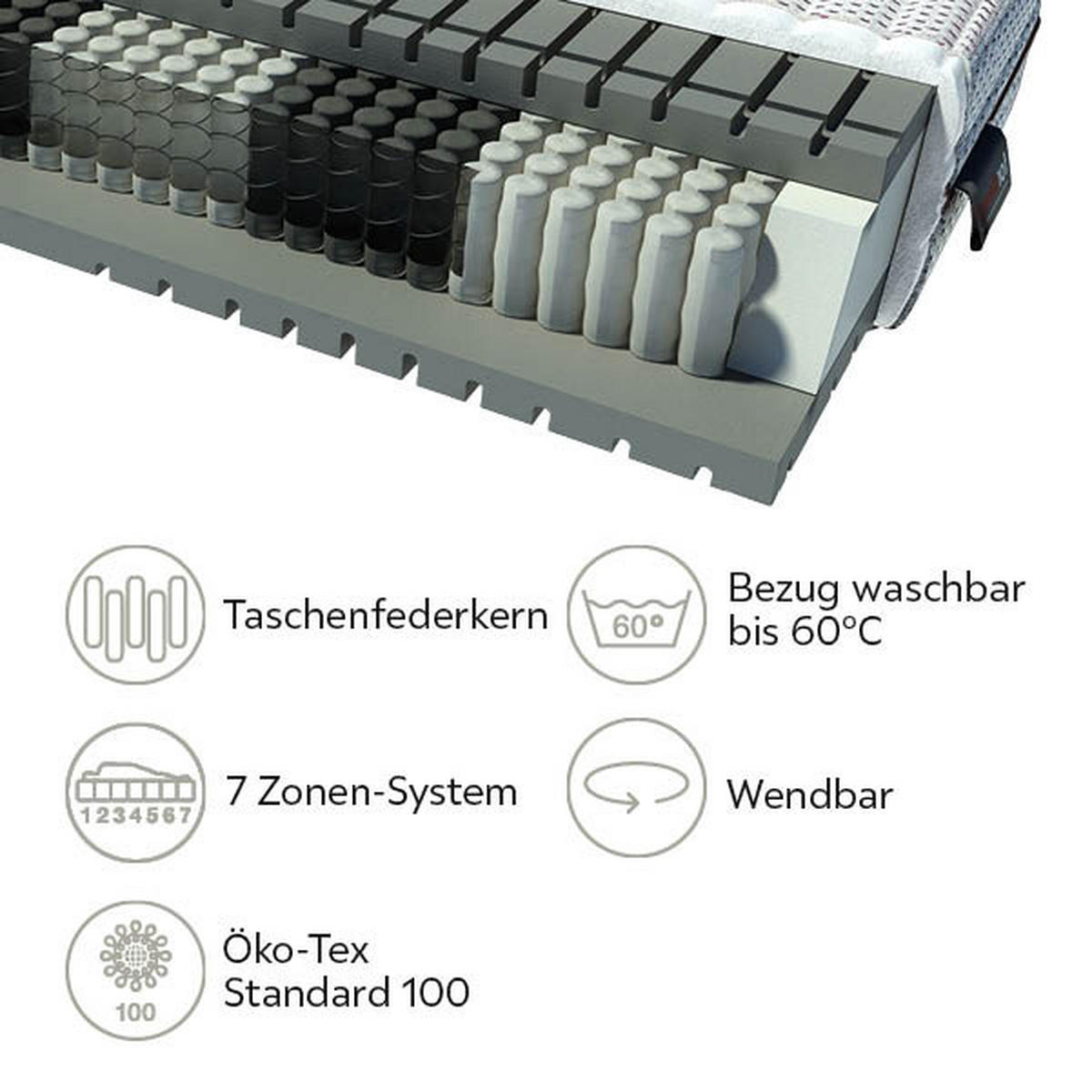 TASCHENFEDERKERNMATRATZE 90/200 cm Höhe ca. 26 cm 7 -Zonen - KONVENTIONELL, Textil (90/200cm) - Boxxx