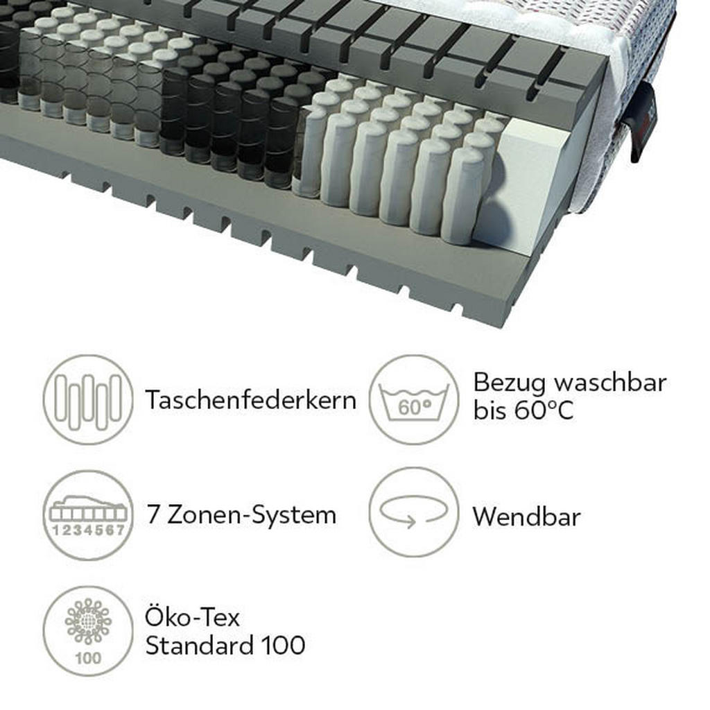 Thumbnail - Boxxx Taschenfederkernmatratze, Textil, H3, Füllung: Schaumstoff, Polyurethan (Pur), Taschenfederkern, 90x200 cm, Oeko-T...