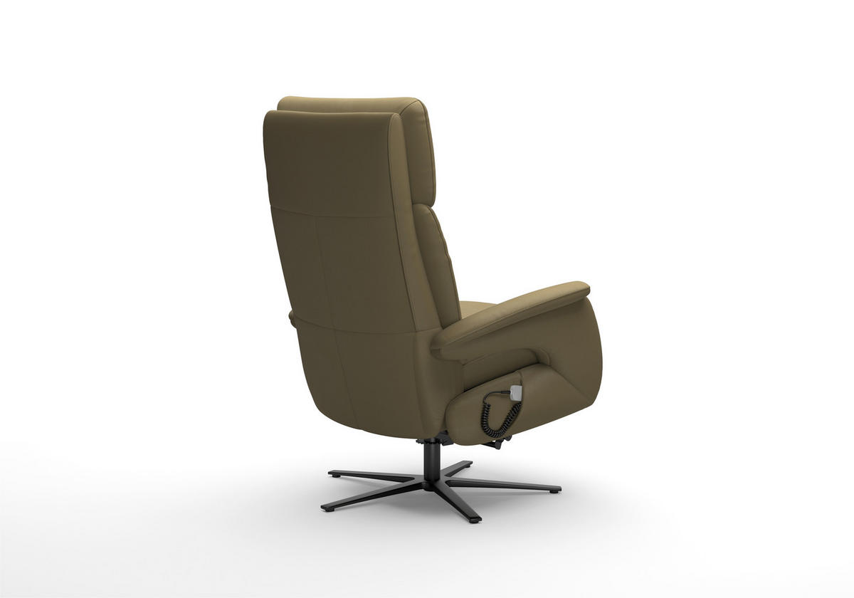 RELAXSESSEL TV TRIPLE SEVEN XTRA LARGE XL Echtleder Kopfteilverstellung, Fußteilverstellung, Rücken echt    - Schwarz/Olivgrün, Basics, Leder/Metall (86/120/86cm) - Sit & More
