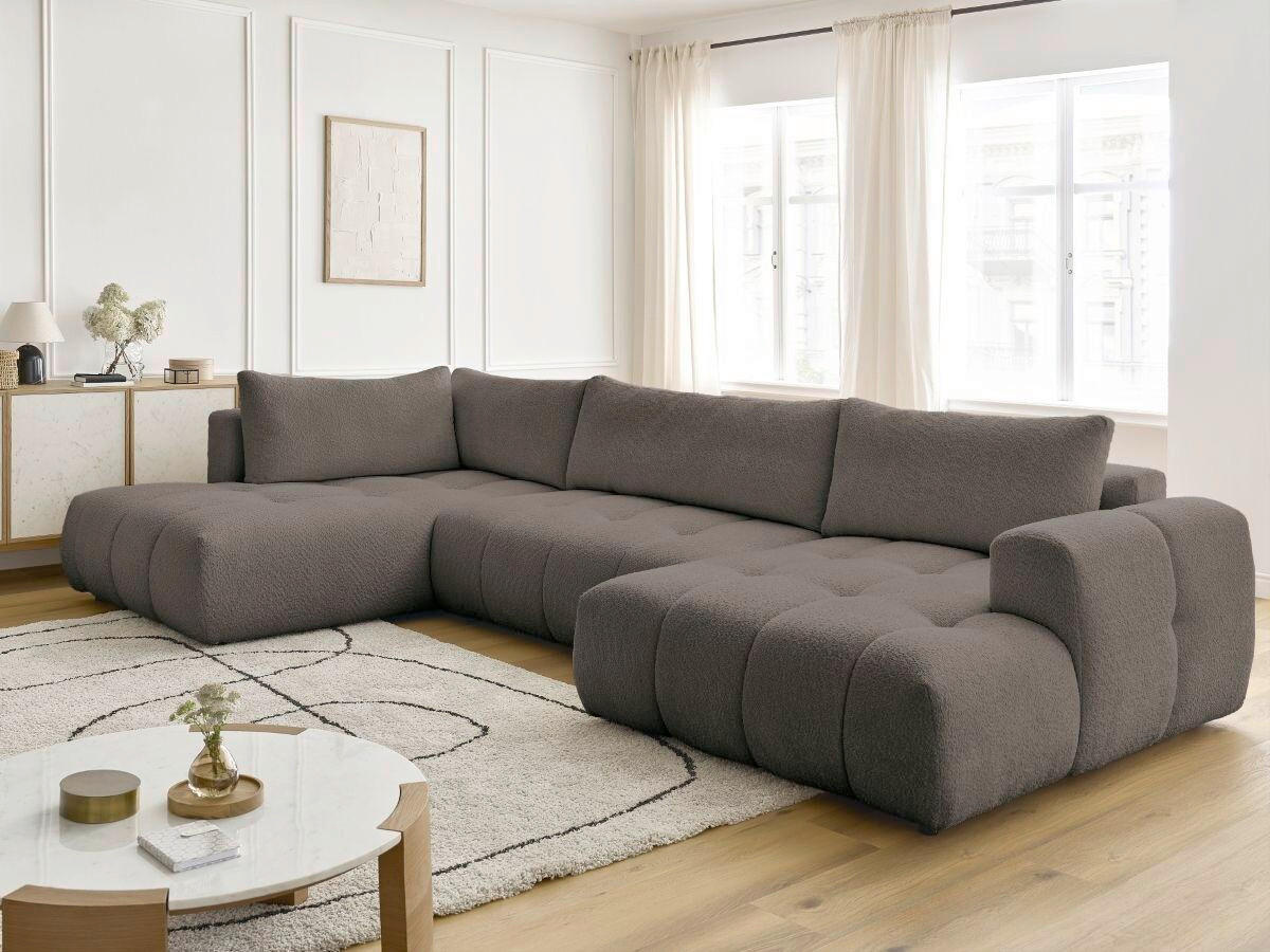 WOHNLANDSCHAFT  FUJI  Taupe Bouclé  - Taupe/Schwarz, MODERN, Kunststoff/Textil (204/377/160cm)