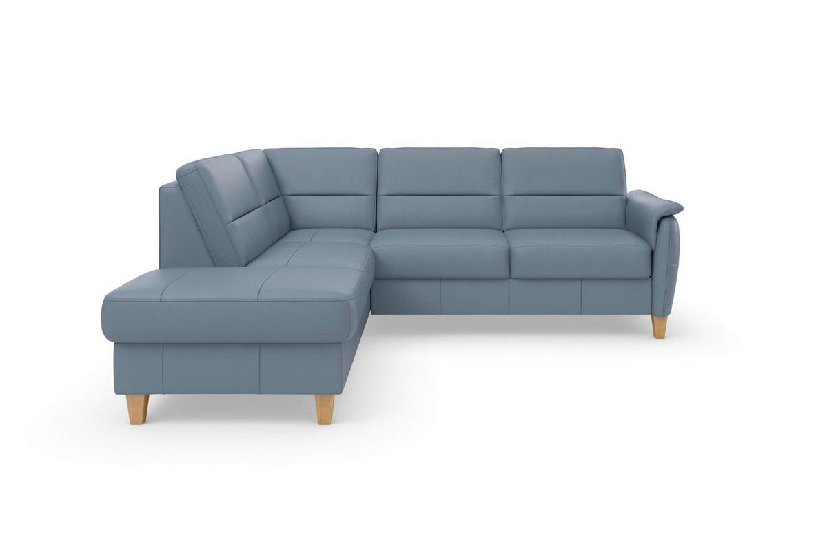 ROHOVÁ SEDAČKA, kůže, šedomodrá - šedomodrá/barvy dubu, Basics, dřevo/textil (212/236cm) - Sit & More