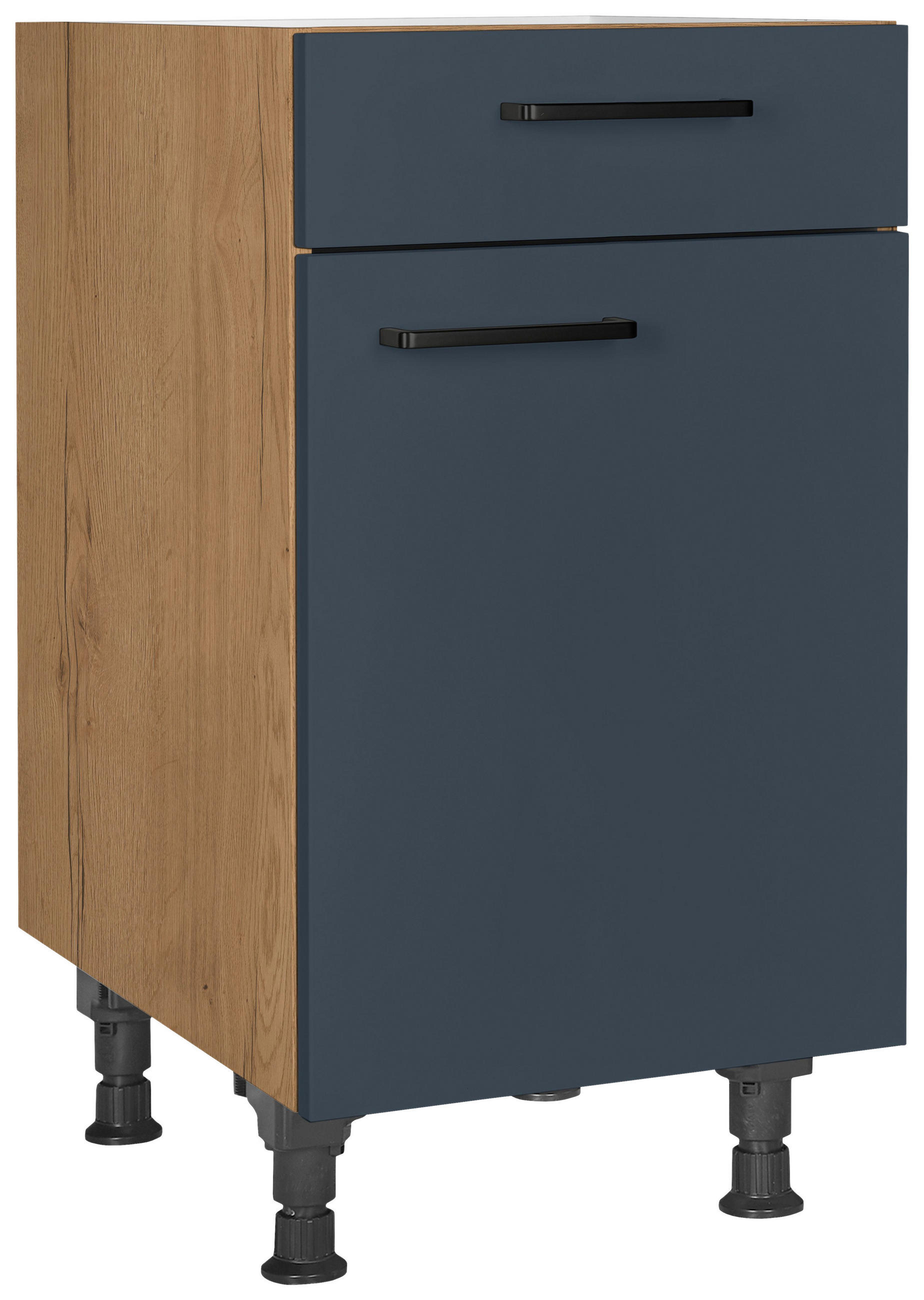 Nobilia Schubkastenunterschrank Easytouch Blau, Eiche 45x87x56 cm