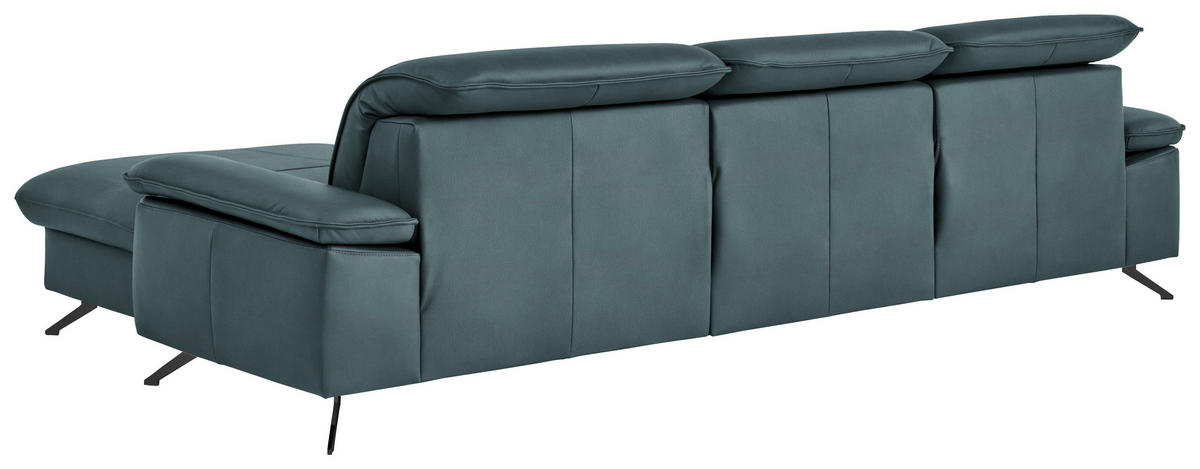 ECKSOFA  Echtleder Graublau  - Graublau/Schwarz, Design, Leder/Metall (307/169cm) - Beldomo Premium