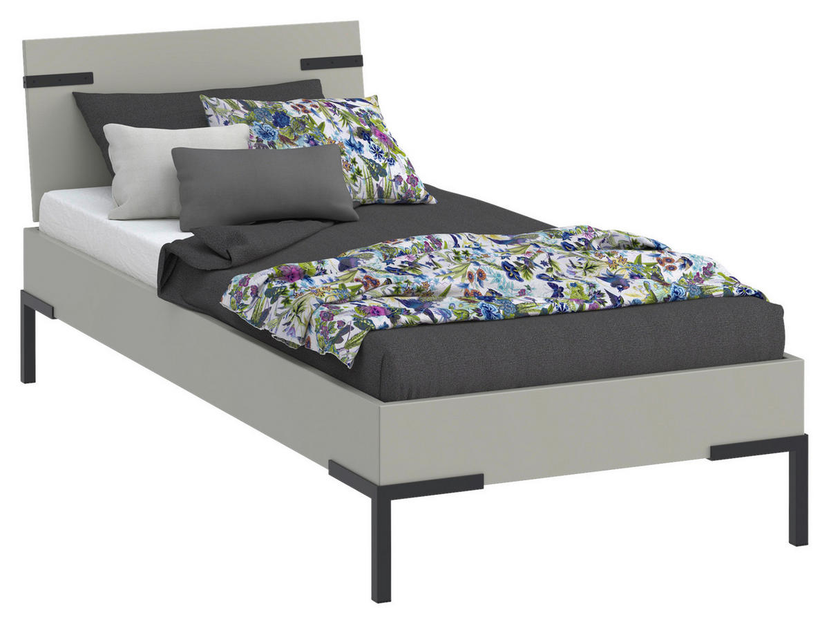 BETT 90/200 cm,  in Hellgrau,  - Hellgrau/Schwarz, Design, Metall (90/200cm) - Xora
