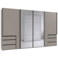 SCHWEBETÜRENSCHRANK 350/216/65 cm 4-türig Sahara  - Schwarz/Sahara, Basics, Glas/Holzwerkstoff (350/216/65cm) - MID.YOU