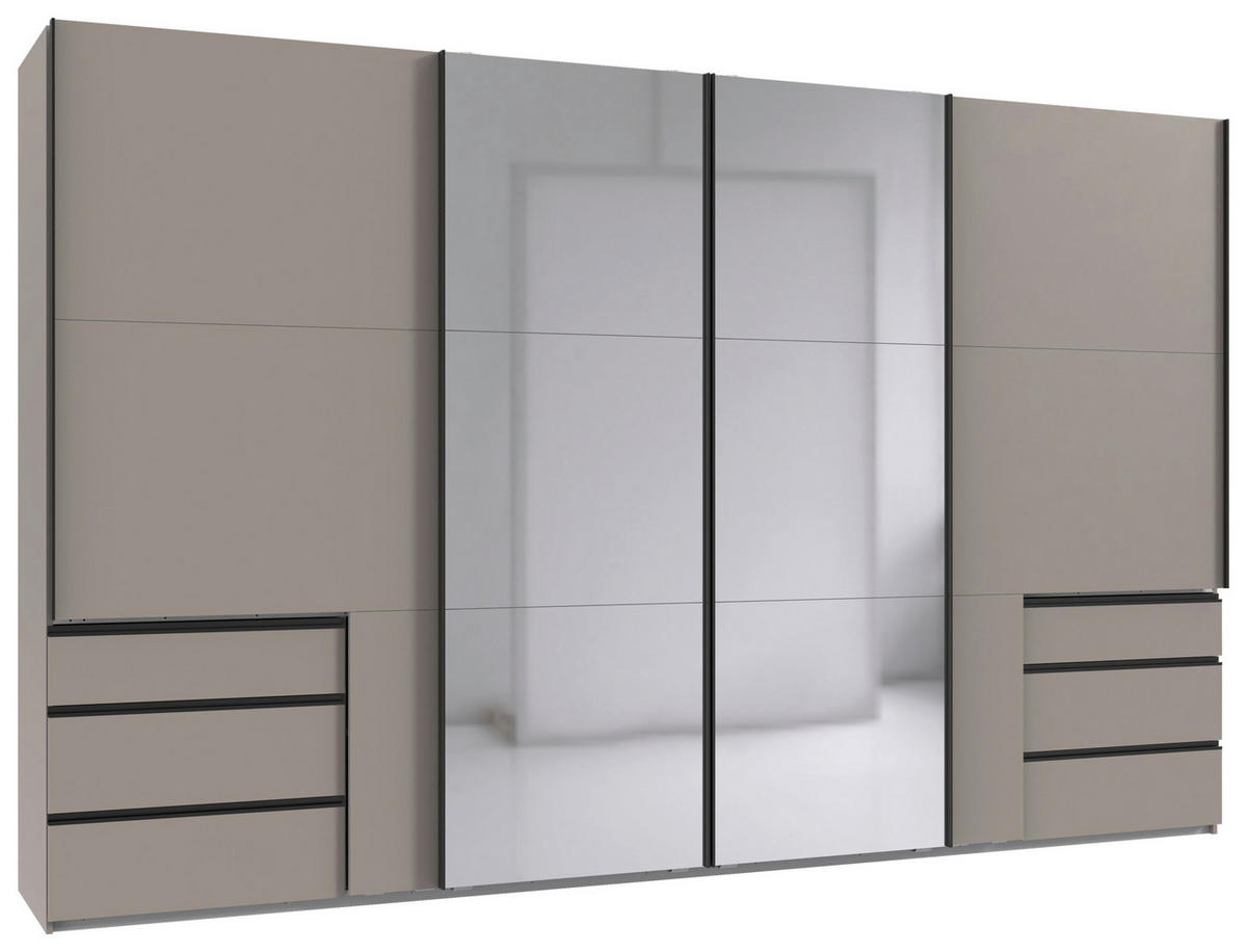 SCHWEBETÜRENSCHRANK 350/216/65 cm 4-türig Sahara  - Schwarz/Sahara, Basics, Glas/Holzwerkstoff (350/216/65cm) - MID.YOU