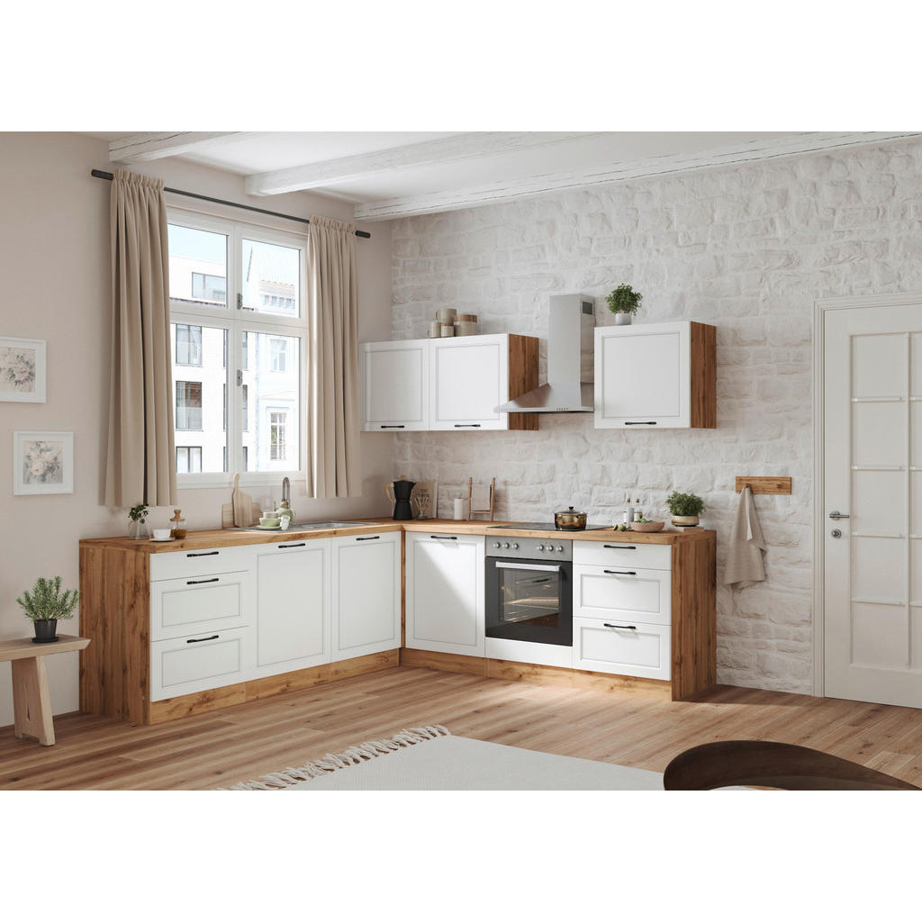 Eckküche Meran Mit Geräten 240x240 Cm Weiß/eiche Dekor