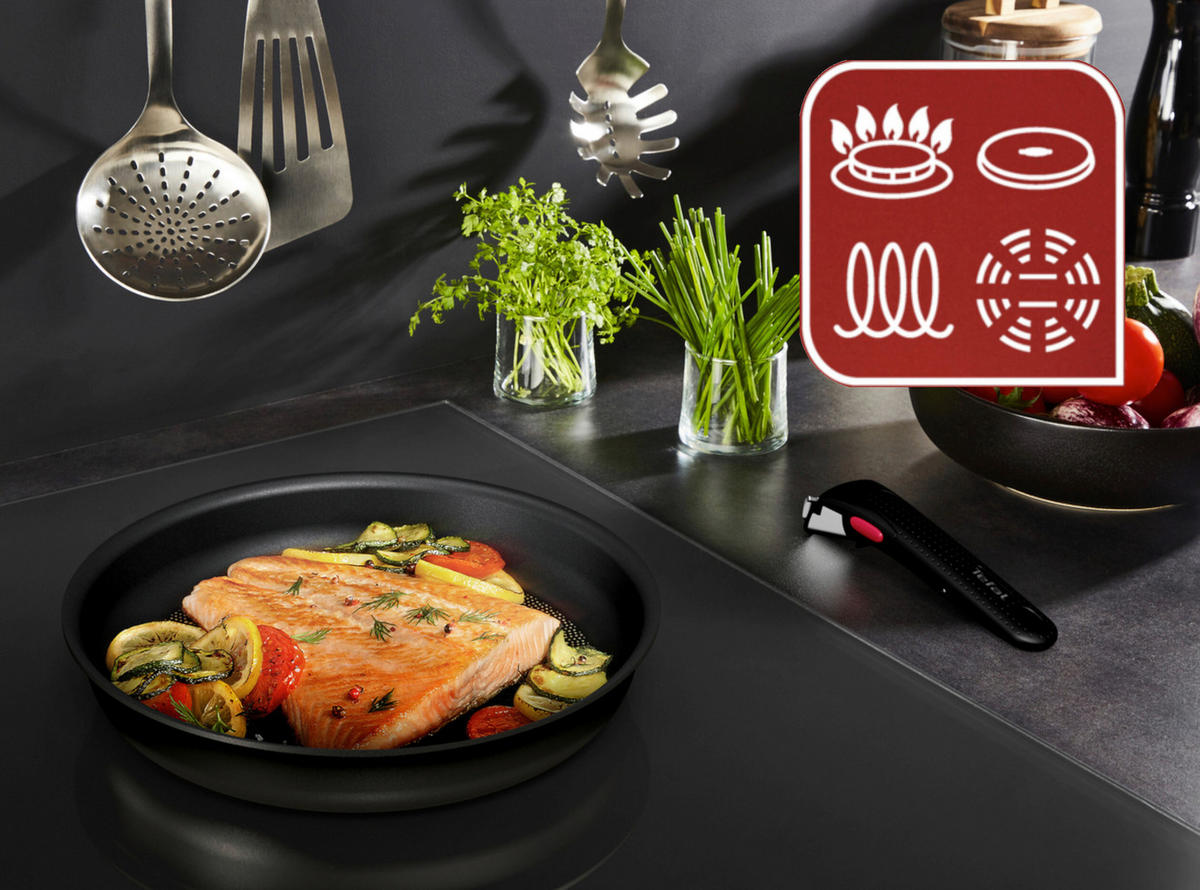 PFANNENSET Ingenio Ultimate Aluminium 10-teilig  - Dunkelgrau, Basics, Glas/Metall (32,5/32,5/24cm) - Tefal