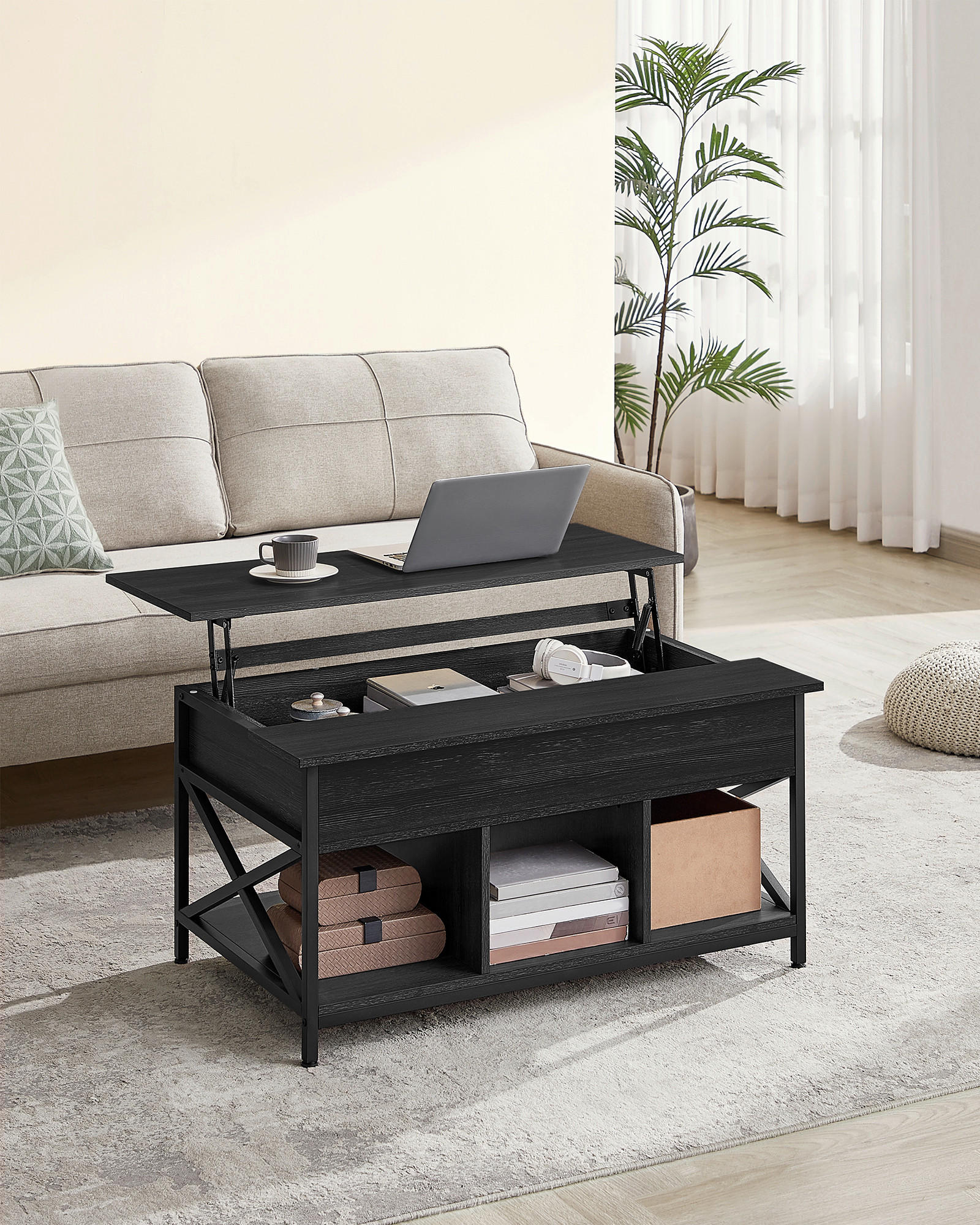 COUCHTISCH in Metall, Holzwerkstoff 100/60/48 cm  - Schwarz/Grau, MODERN, Holzwerkstoff/Metall (100/60/48cm) - MID.YOU