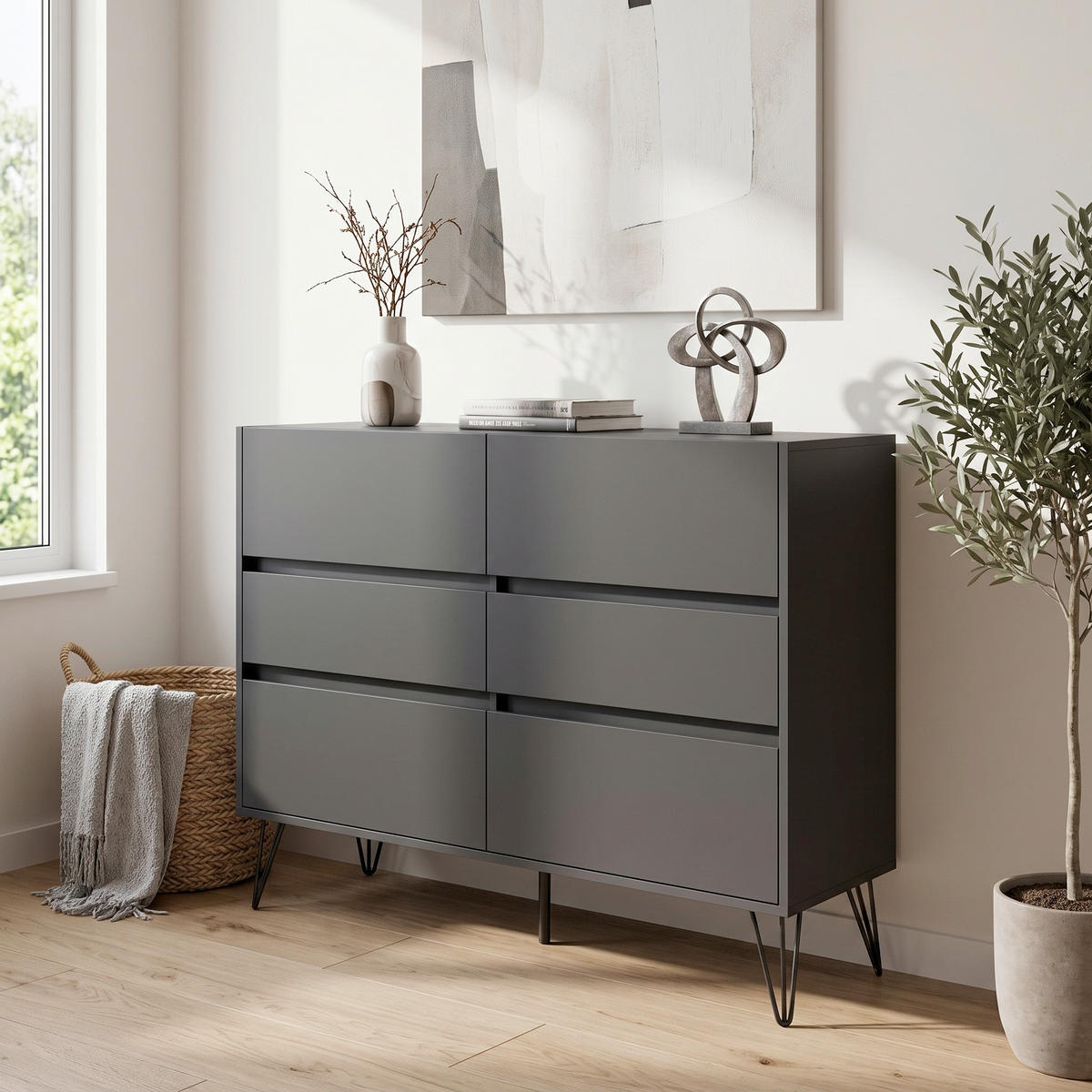 SIDEBOARD Posseik Industrial 120/93,6/42 cm 6 Schublade(n)  - Graphitfarben/Schwarz, Design, Holzwerkstoff/Metall (120/93,6/42cm) - MID.YOU