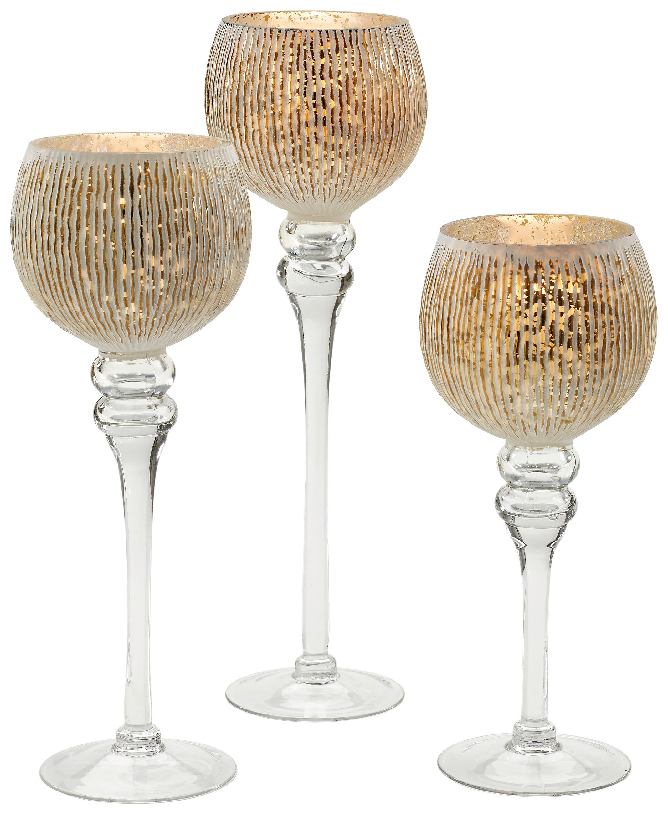 TEELICHTHALTER-SET  - Transparent/Goldfarben, Trend, Glas (13/40cm)