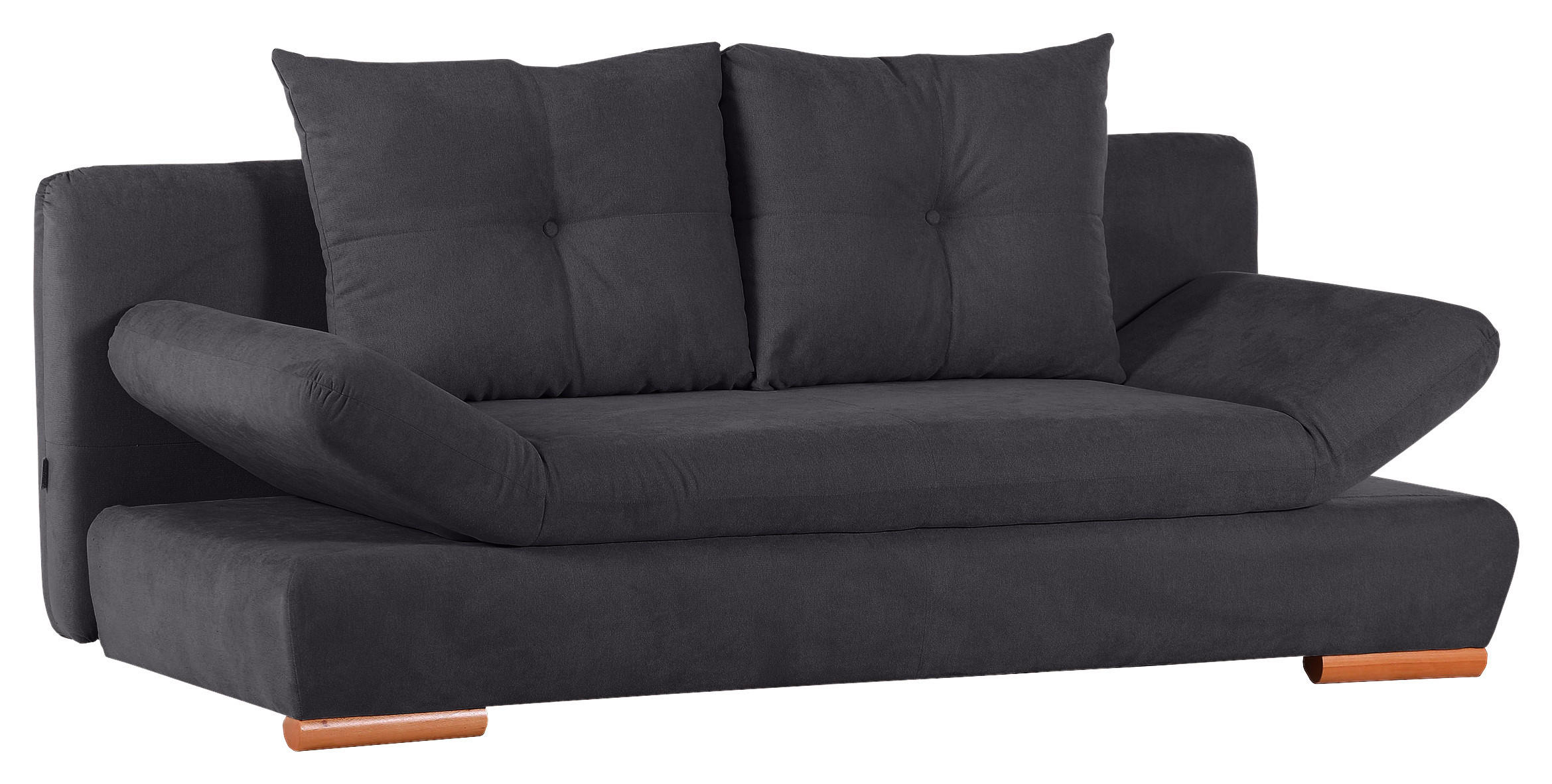 SCHLAFSOFA  mit Stoffauswahl, Liegefunktion, Schlafen auf Sitzhöhe, Rücken echt Flachgewebe Anthrazit  - Anthrazit/Buchefarben, Design, Holz/Textil (200/75/92cm) - Carryhome