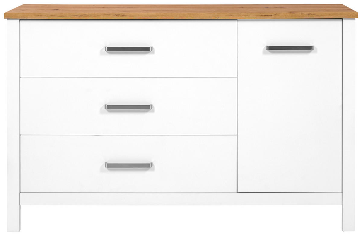 KOMODA   148/92/45 cm   bijela, hrast Artisan  - bijela/srebrne boje, Romantično / ladanjski, drvni materijal/metal (148/92/45cm)