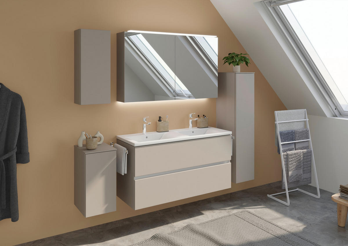 WASCHTISCHKOMBI 121 cm  - Beigebraun/Weiß, MODERN, Keramik/Holzwerkstoff (121cm) - Celina Home