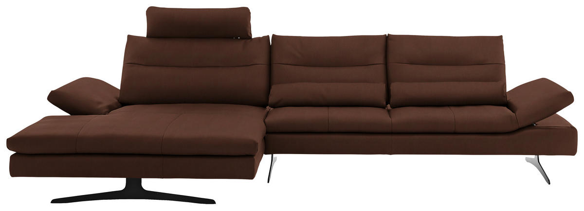 ECKSOFA in Echtleder Braun  - Schwarz/Braun, Modern, Leder/Metall (158/342cm) - Chilliano