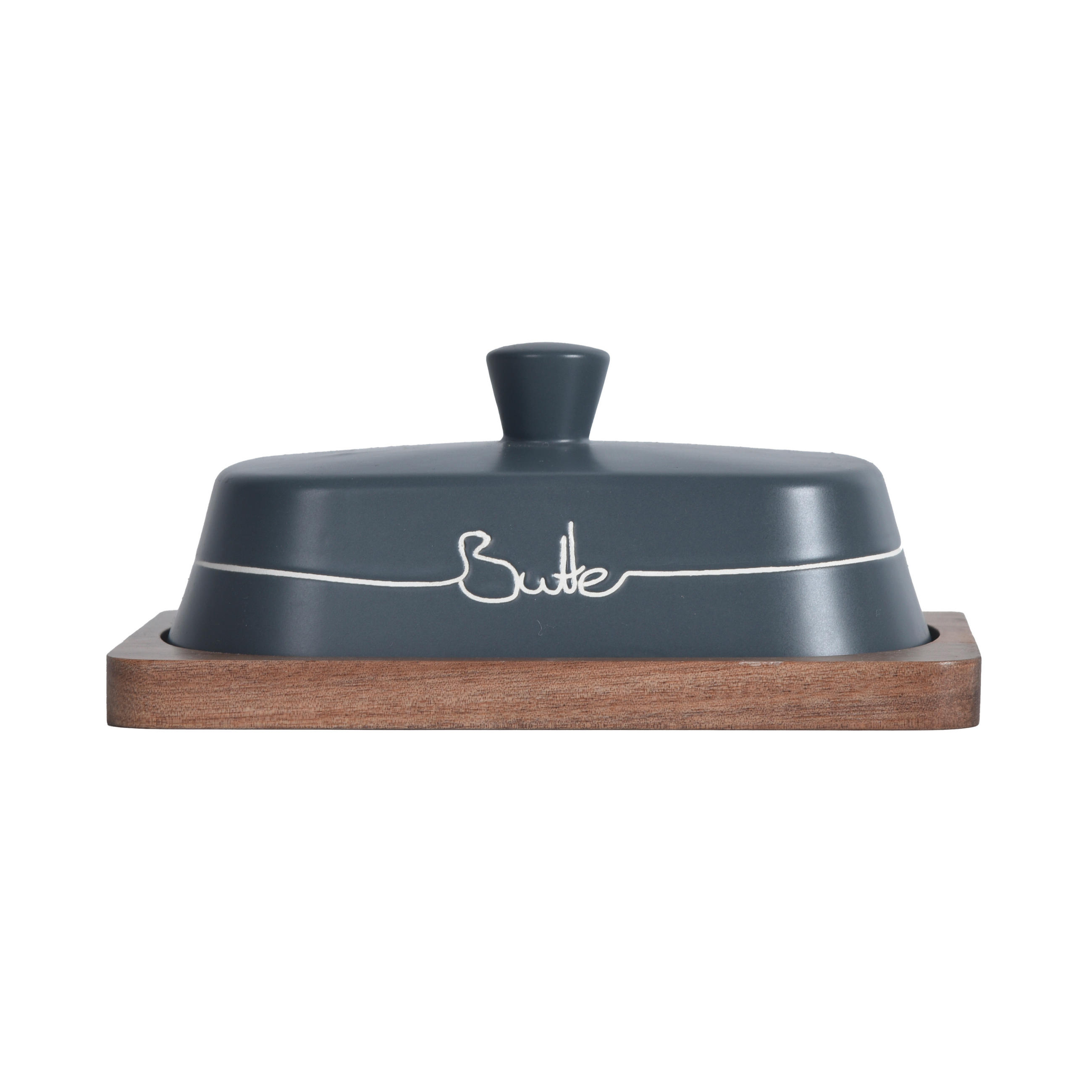 BUTTERDOSE Holz, Keramik Steinzeug  - Grau/Akaziefarben, Design, Holz/Keramik (19,5/13,5/8,5cm) - Homeware Profession.