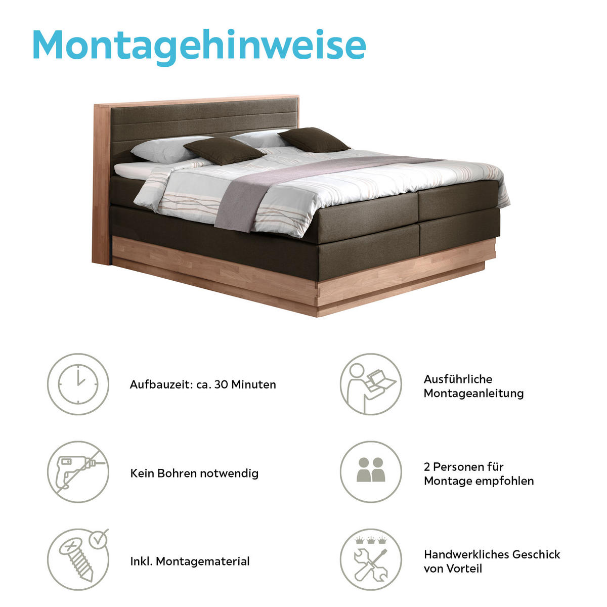 BOXSPRINGBETT 160/200 cm  in Braun, Eichefarben  - Eichefarben/Schwarz, MODERN, Holz/Kunststoff (160/200cm) - MID.YOU