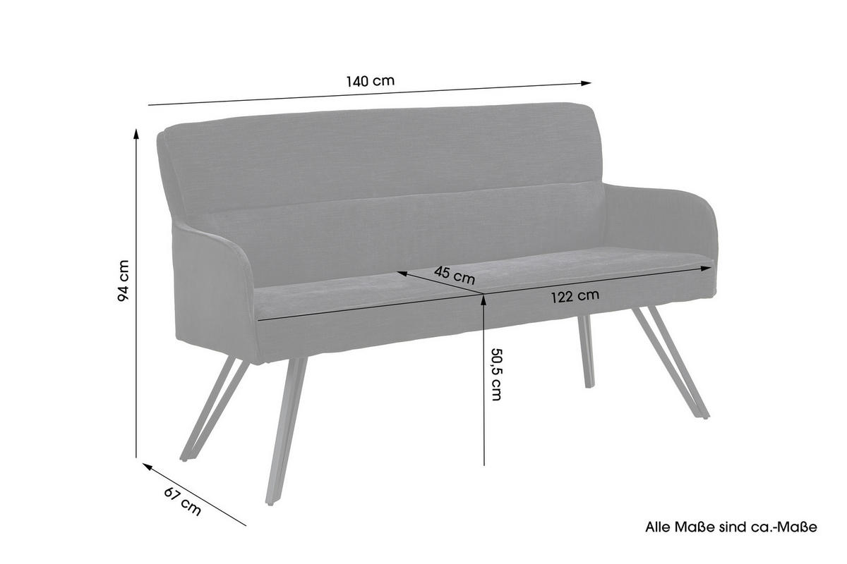 SITZBANK - Schwarz, MODERN, Textil/Metall (140/94/67cm) - MID.YOU