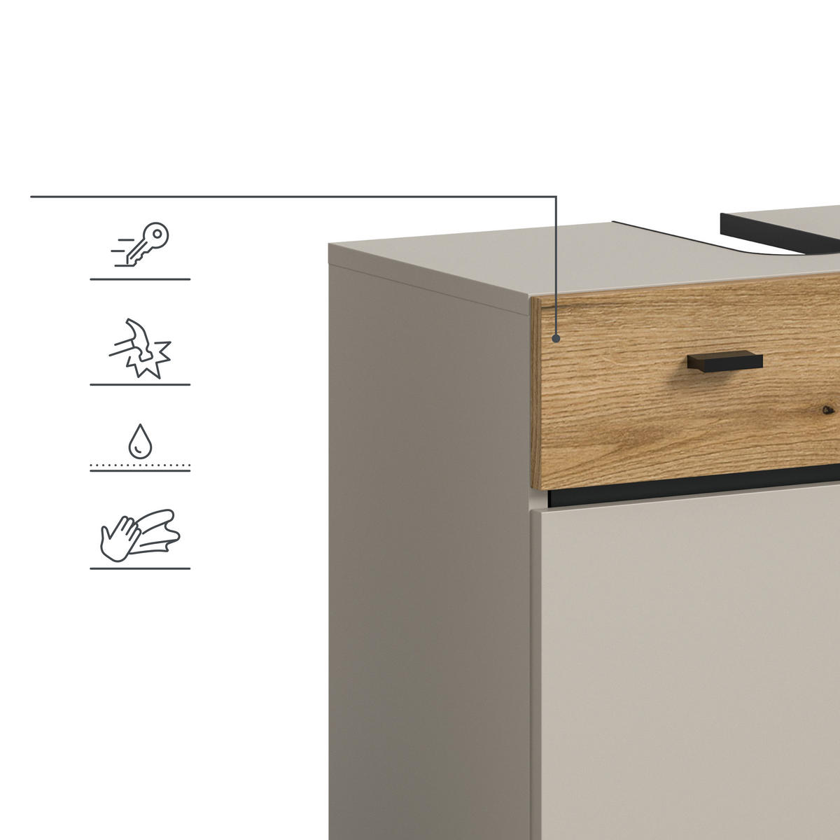 BADEZIMMER 5-teilig  in 124 cm  - Kaschmir/Eichefarben, Trend, Glas/Holzwerkstoff (124cm) - MID.YOU