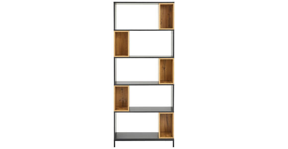 REGAL Schwarz, Eichefarben, Dunkelgrau - Eichefarben/Dunkelgrau, Design, Holzwerkstoff/Metall (80/194/30cm) - Carryhome