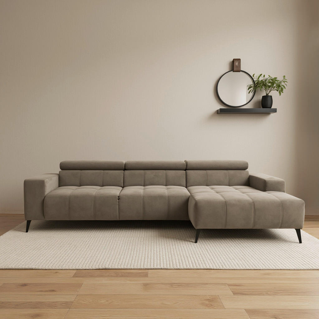 ECKSOFA TRENTO Taupe Mikrofaser  - Taupe/Dunkelgrau, MODERN, Textil/Metall (287/175cm) - MID.YOU