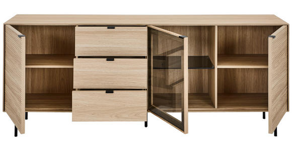 SIDEBOARD  200/80/40 cm 3 Schublade(n)  - Eichefarben/Schwarz, KONVENTIONELL, Glas/Holzwerkstoff (200/80/40cm) - Xora