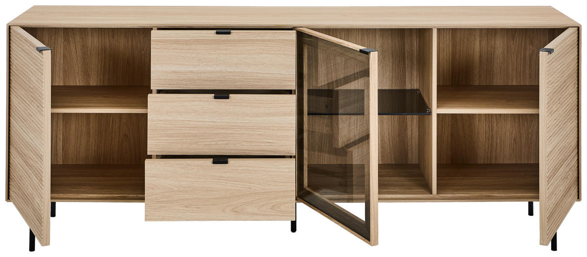 SIDEBOARD  200/80/40 cm 3 Schublade(n)  - Eichefarben/Schwarz, KONVENTIONELL, Glas/Holzwerkstoff (200/80/40cm) - Xora