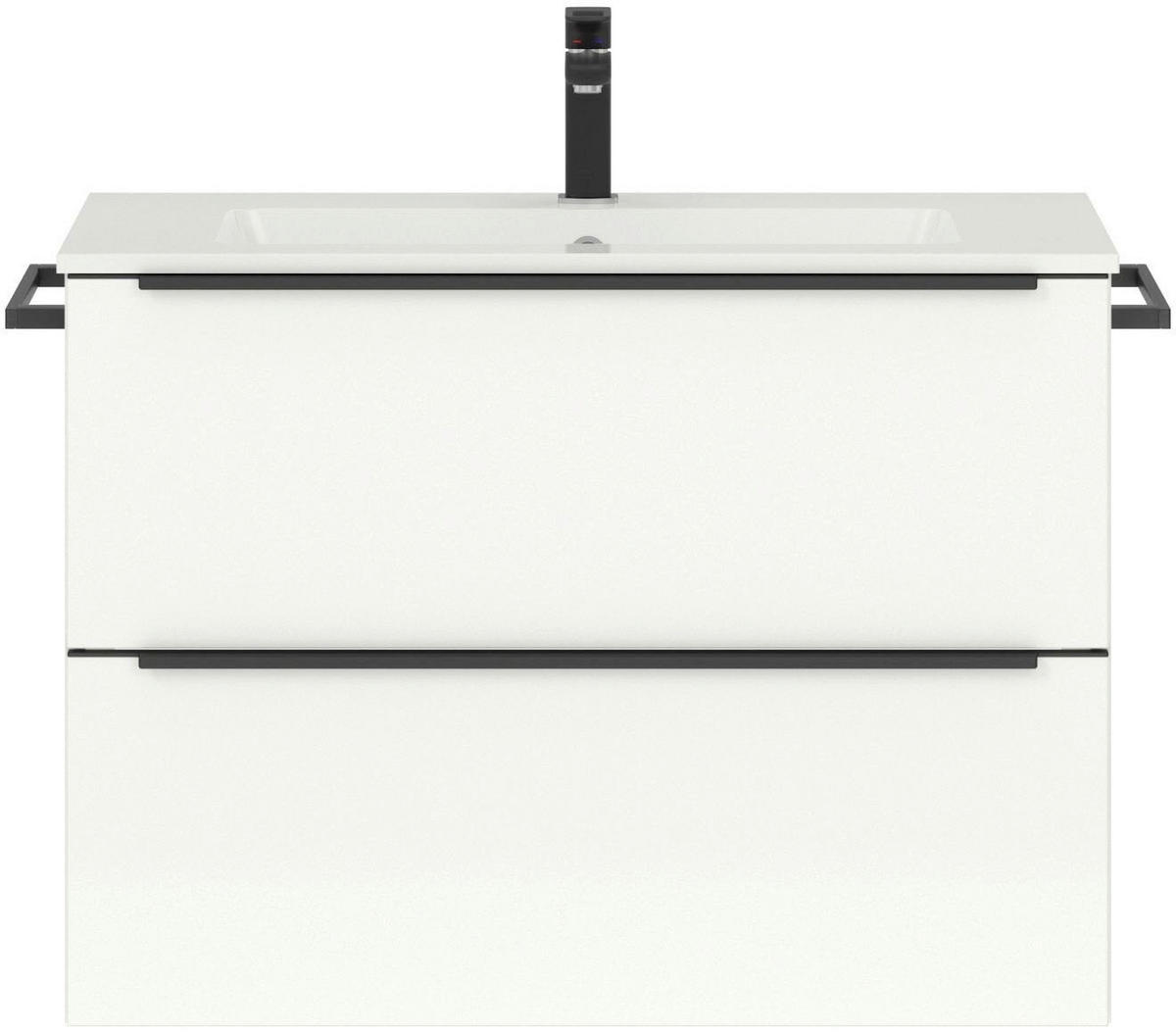 WASCHTISCHKOMBI 81 cm  - Edelstahlfarben/Weiß Hochglanz, MODERN, Holzwerkstoff/Stein (81cm) - Nobilia