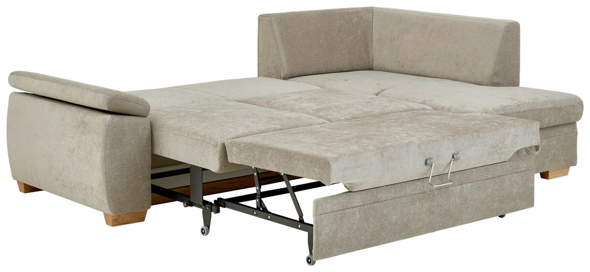 ECKSCHLAFSOFA  in Chenille Hellbraun  - Hellbraun/Eiche Bianco, KONVENTIONELL, Holz/Textil (253/170cm) - Beldomo Style