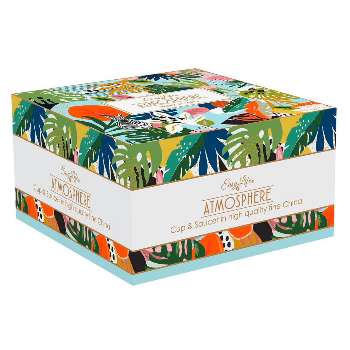 ŠALICA JUMBO S TANJURIĆEM    TROPICAL VIBES  - višebojno, Basics, keramika (400ml)