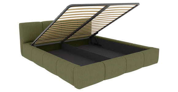 POLSTERBETT 180/200 cm,  in Grün, Lattenrost, Bettkasten,  - Schwarz/Grün, Design, Holz/Textil (180/200cm) - Xora
