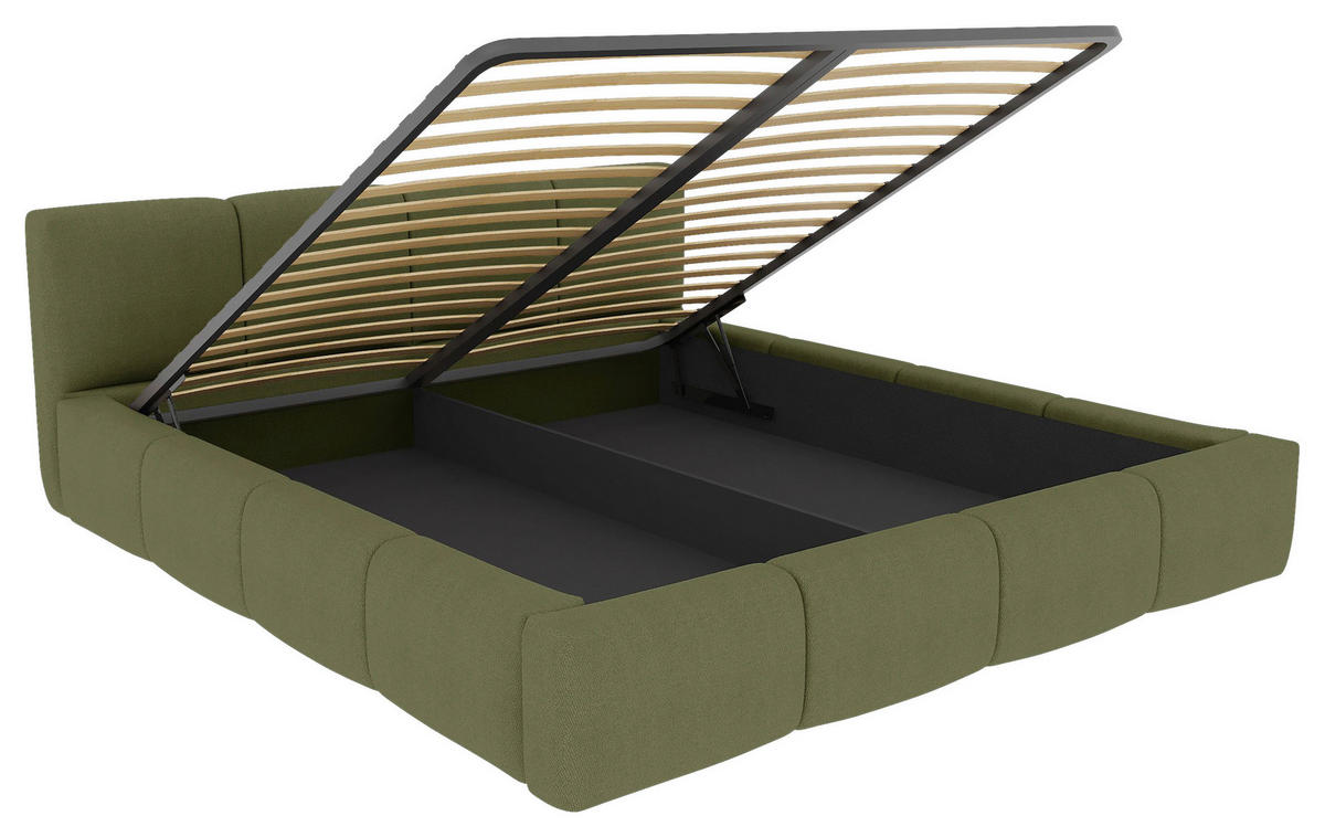 POLSTERBETT 180/200 cm,  in Grün, Lattenrost, Bettkasten,  - Schwarz/Grün, Design, Holz/Textil (180/200cm) - Xora