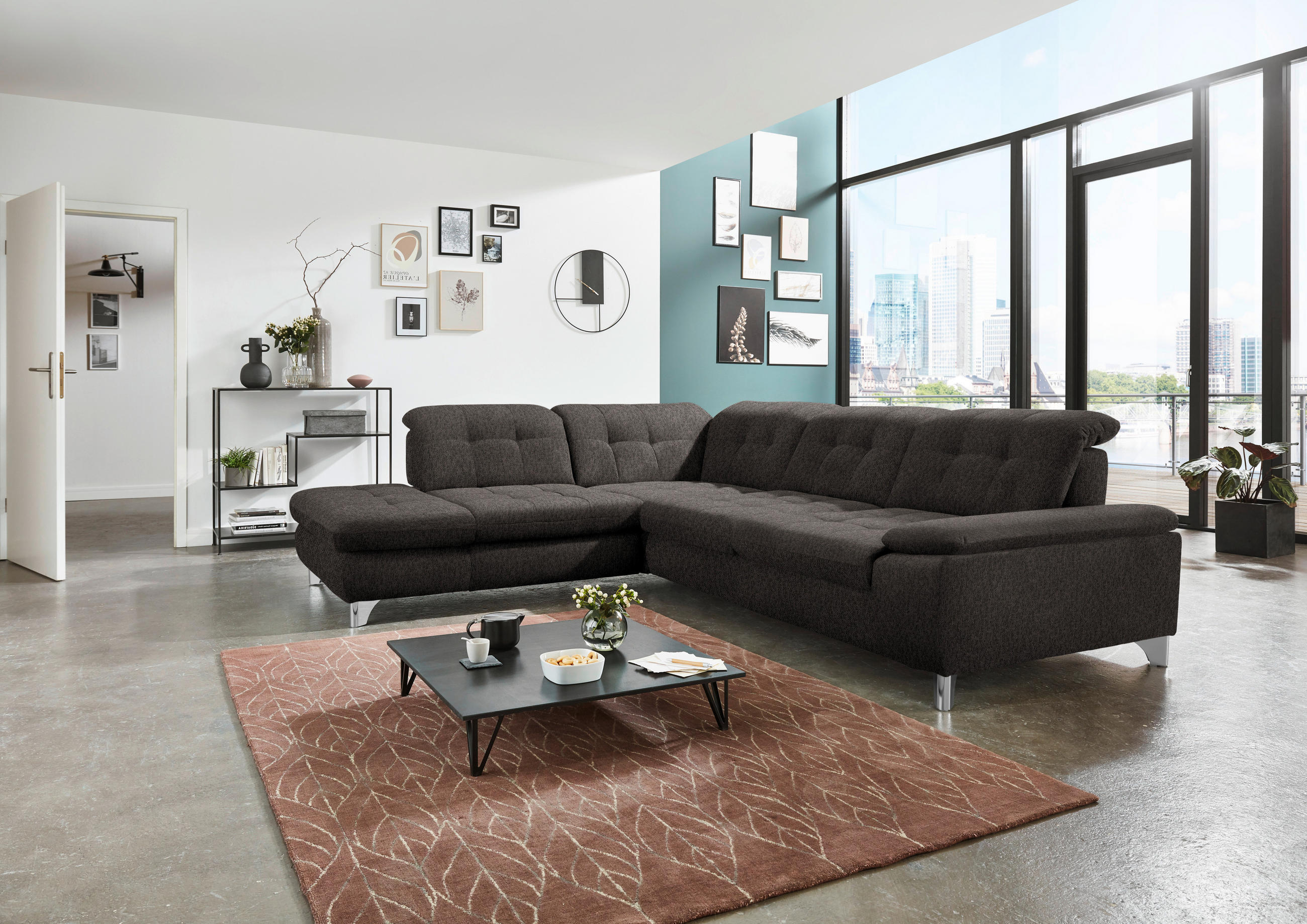 ECKSOFA in Chenille Anthrazit  - Chromfarben/Anthrazit, Design, Textil/Metall (260/310cm) - Beldomo Speed