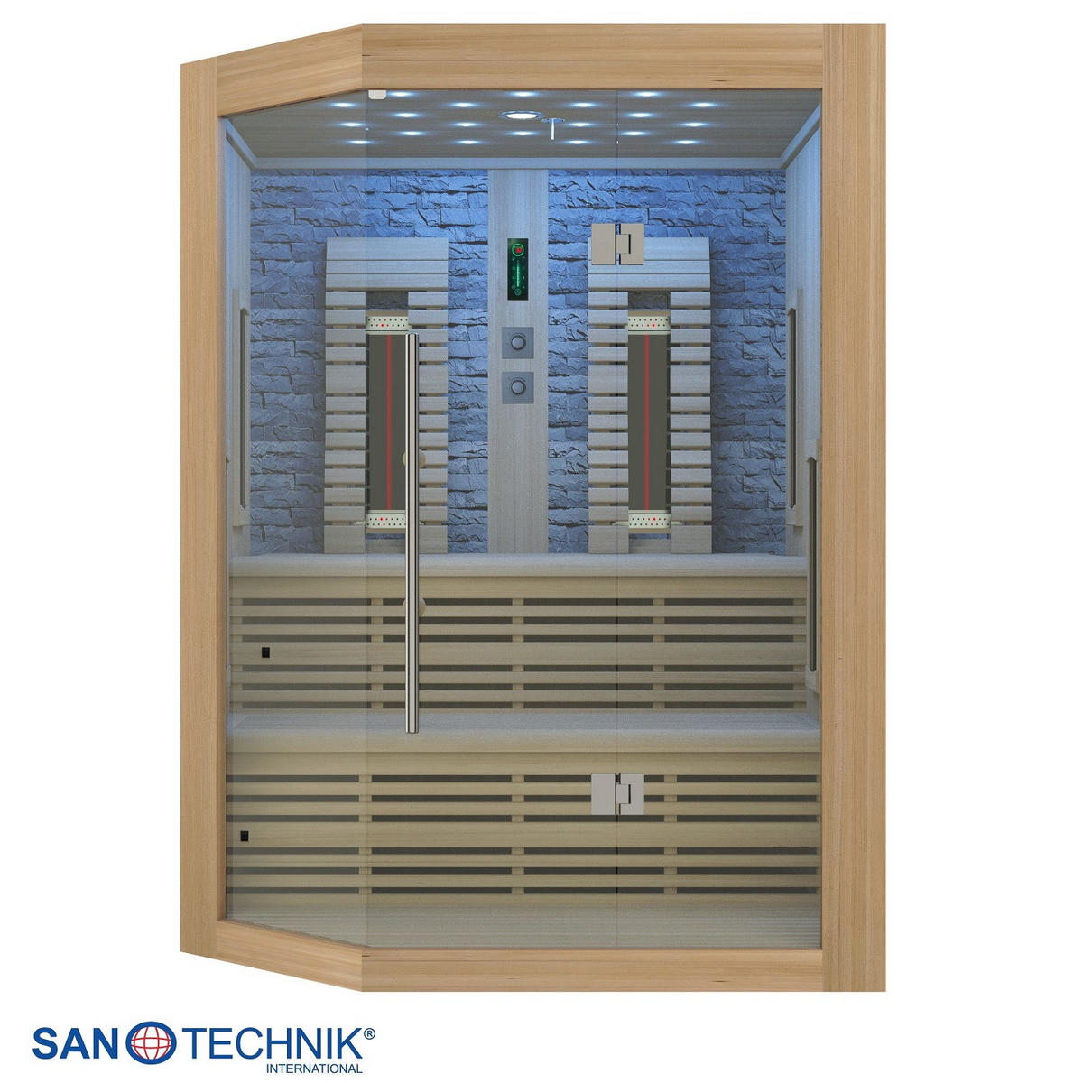 INFRAROTKABINE für 4 Personen  - Naturfarben, Basics, Glas/Holz (160/210/160cm) - Sanotechnik