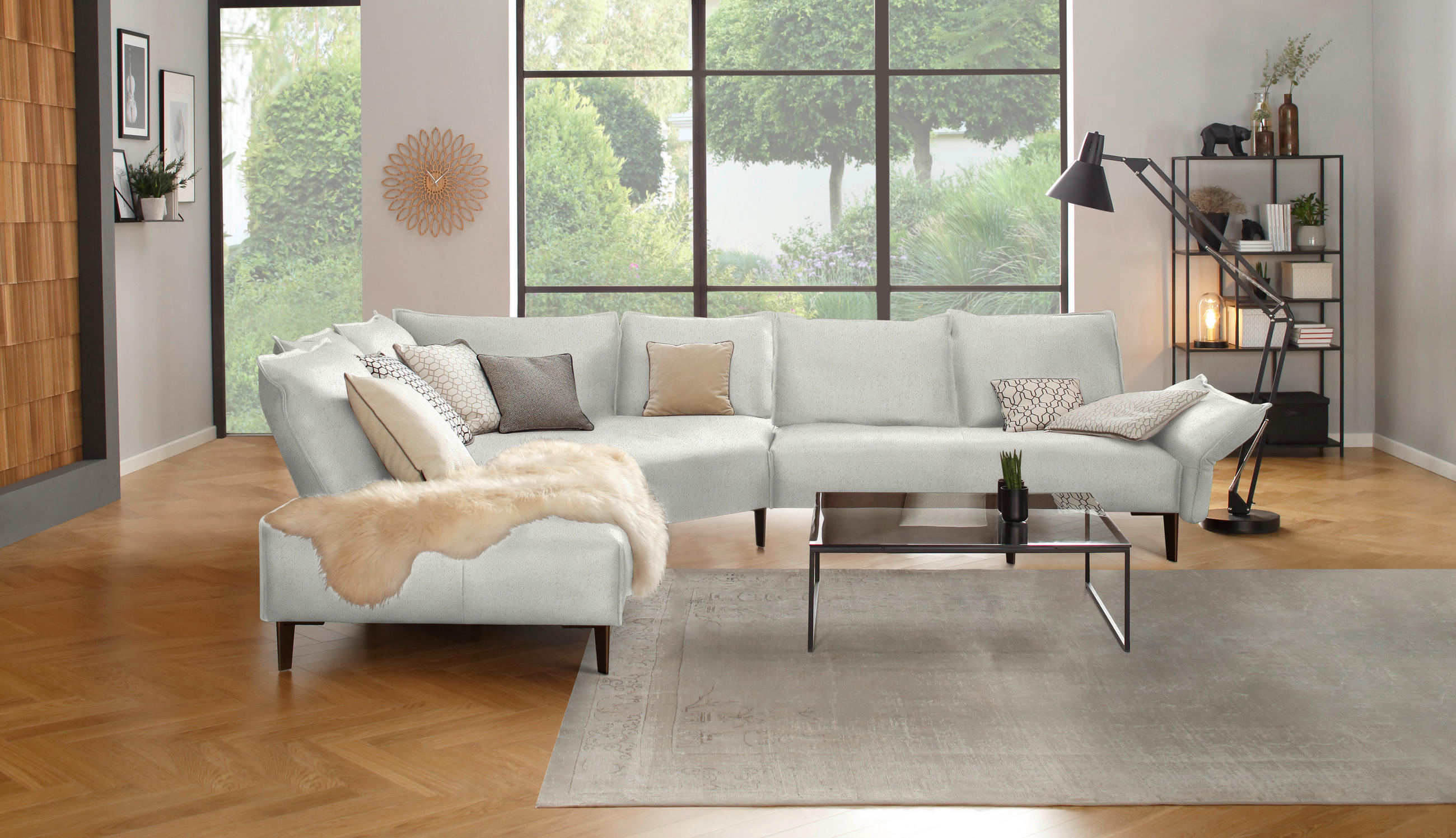 ROHOVÁ SEDACIA SÚPRAVA, textil, krémová - čierna/krémová, Modern, kov/textil (272/340cm) - Chilliano