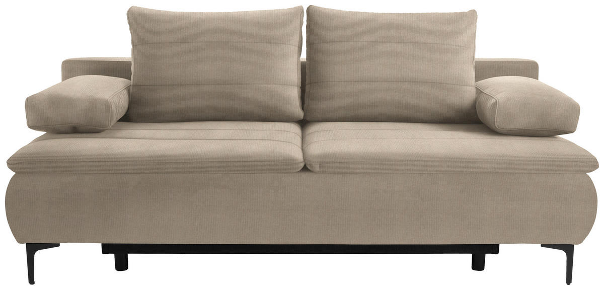 BOXSPRINGSOFA in Flachgewebe Hellbraun  - Hellbraun/Schwarz, Konventionell, Textil/Metall (204/93/100cm) - Livetastic
