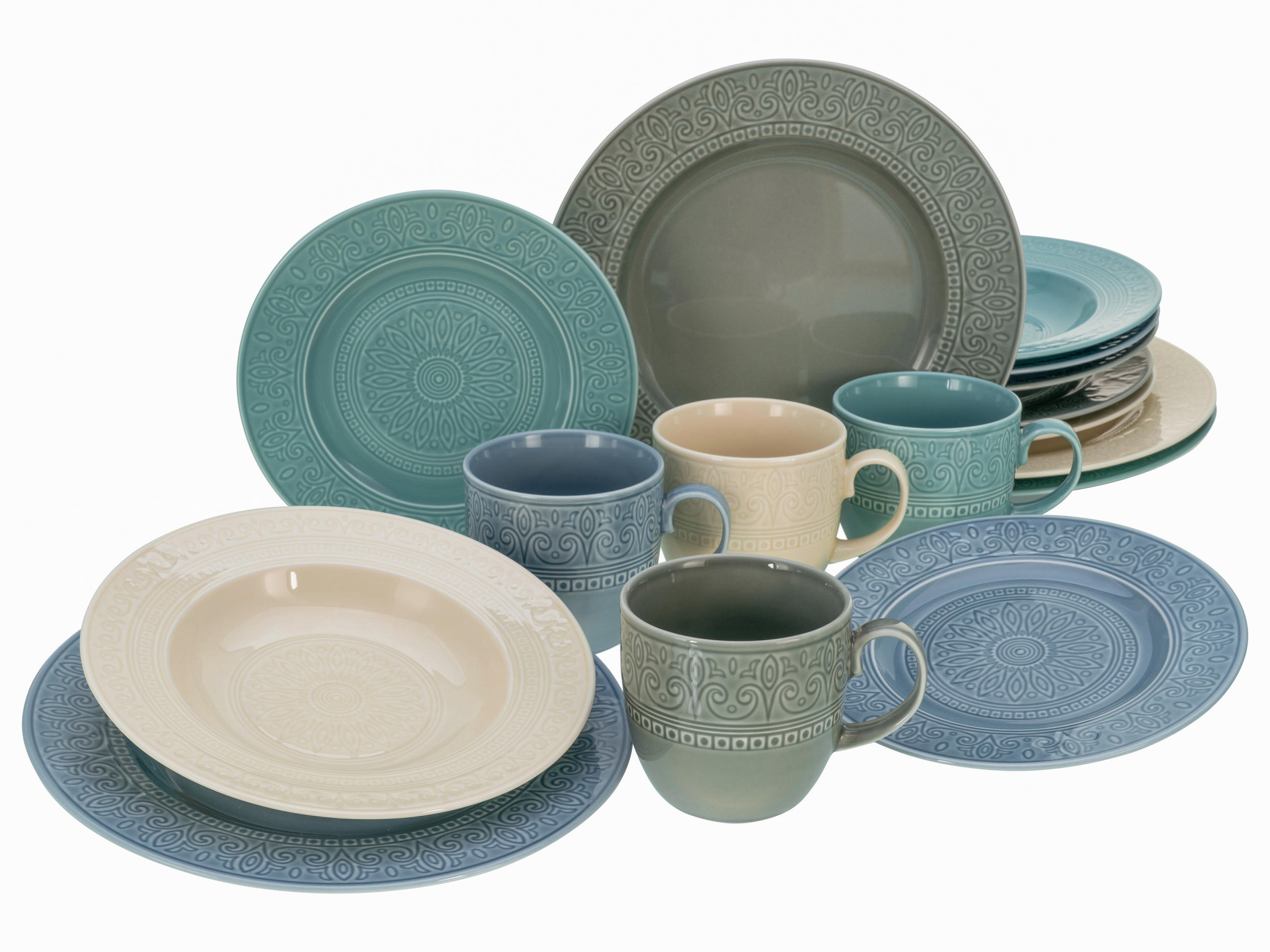 KOMBISERVICE 16-teilig  - Blau/Beige, Keramik (35/30/30,5cm) - Creatable