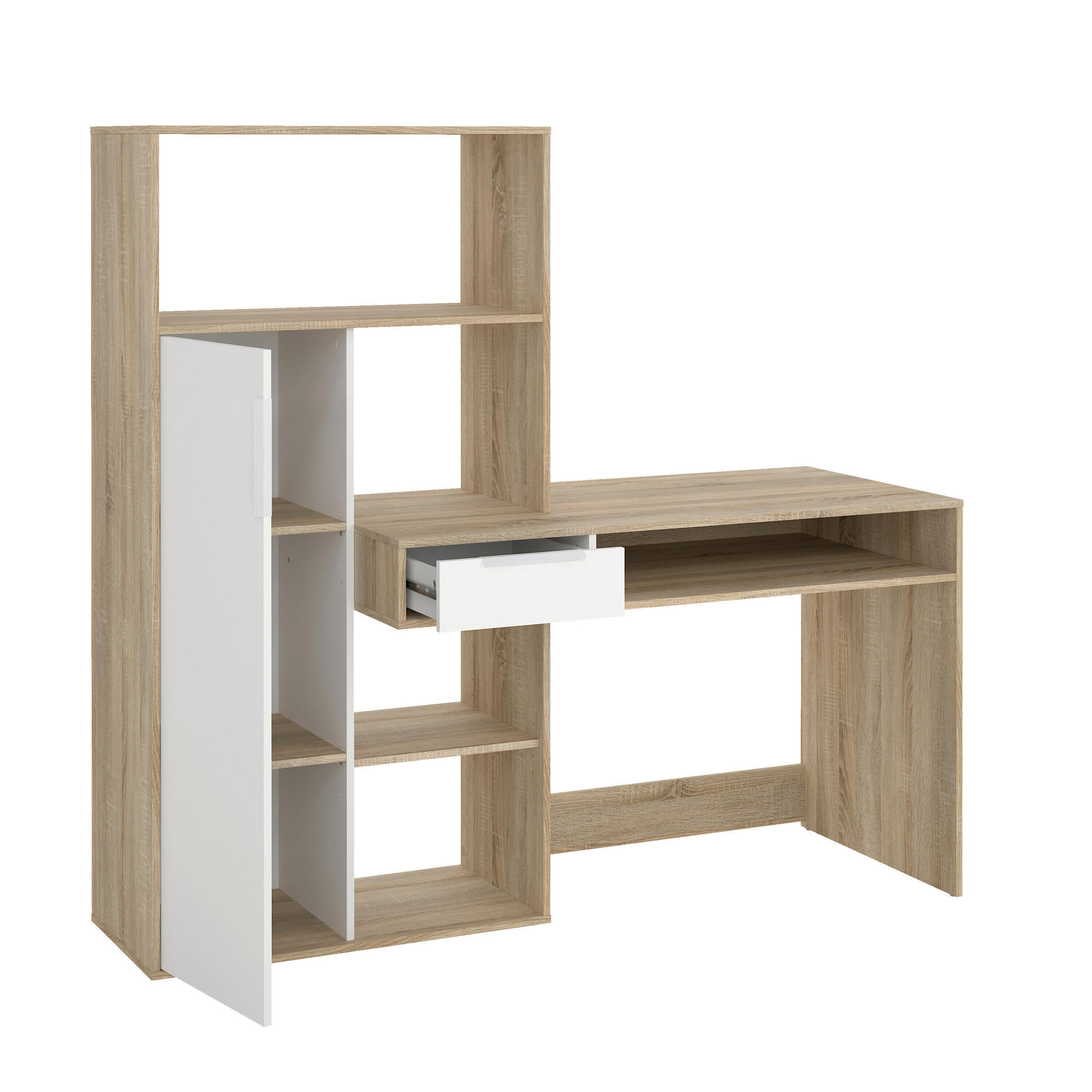 SCHREIBTISCH 162,8/60,4/155,4 cm in Weiß, Eichefarben - Eichefarben/Silberfarben, MODERN, Holzwerkstoff (162,8/60,4/155,4cm) - MID.YOU