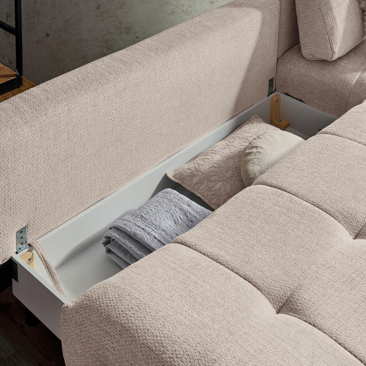 ECKSOFA in Chenille Greige  - Greige/Schwarz, Modern, Textil/Metall (290/182cm) - Hom`in