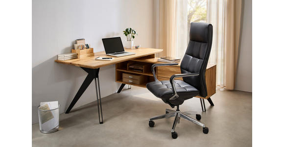 ECKSCHREIBTISCH 160/160/75 cm  in Eichefarben  - Eichefarben/Schwarz, Natur, Holz/Metall (160/160/75cm) - Linea Natura