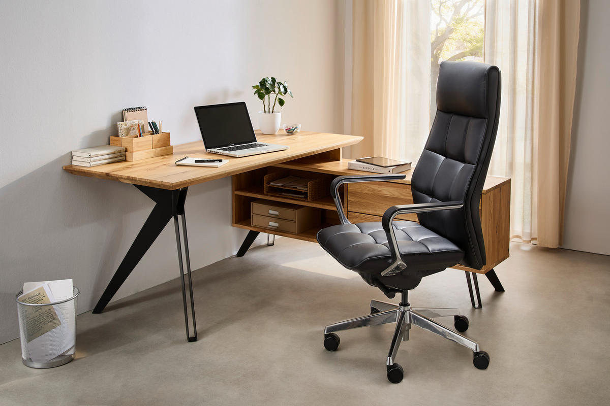 ECKSCHREIBTISCH 160/160/75 cm  in Eichefarben  - Eichefarben/Schwarz, Natur, Holz/Metall (160/160/75cm) - Linea Natura