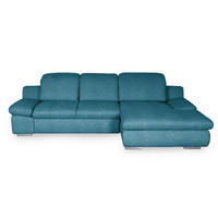 ECKSOFA 286/165 cm  in Chenille Blau Rücken echt, Armteilverstellung, Kopfteilverstellung, Kopfstütze  286/165 cm  - Chromfarben/Blau, Design, Textil/Metall (286/165cm) - Livetastic