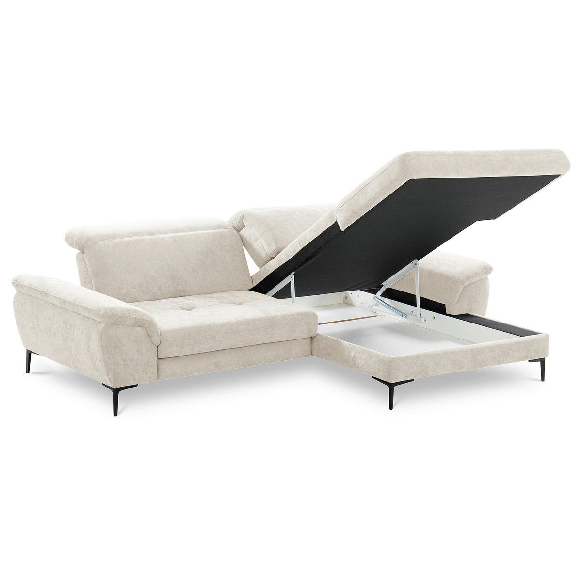 ECKSOFA  Webstoff Creme  - Creme/Schwarz, Design, Textil/Metall (268/195cm) - Livetastic