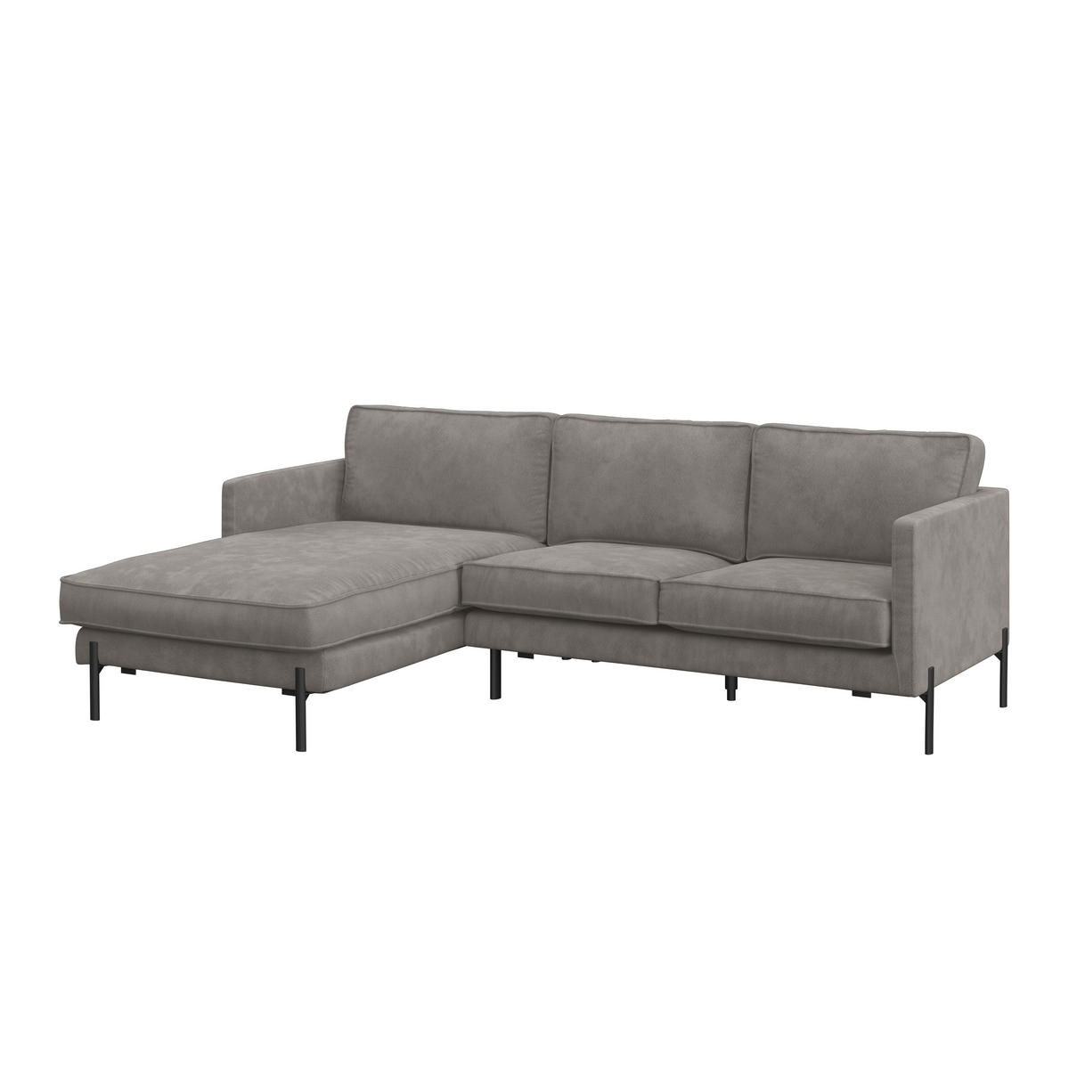 ECKSOFA in Flachgewebe Hellgrau  - Hellgrau/Schwarz, Trend, Textil/Metall (154/232cm) - Livetastic