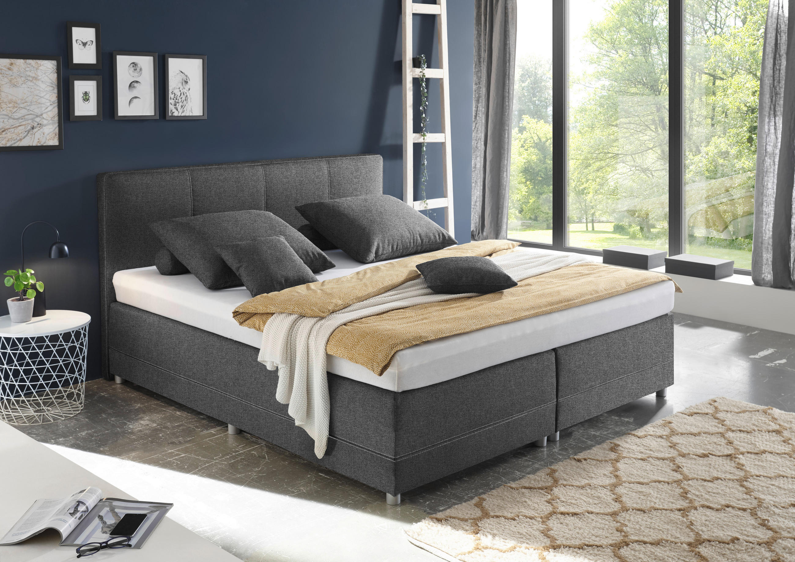 BOXSPRINGBETT 180/200 cm  in Anthrazit  - Anthrazit/Silberfarben, MODERN, Holzwerkstoff/Kunststoff (180/200cm) - MID.YOU
